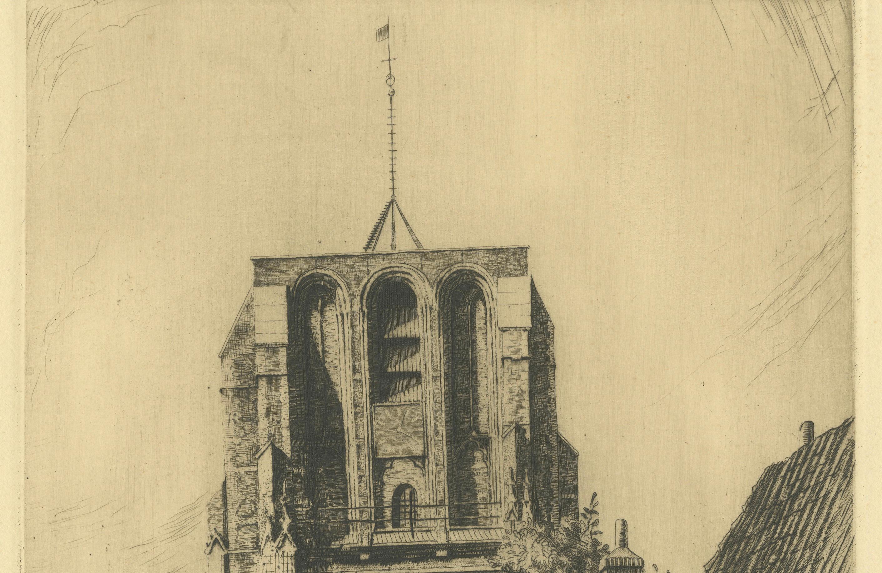 Oldehove, Leeuwarden – Signed Etching by Hans van Dokkum (1908–1995) In Good Condition For Sale In Langweer, NL