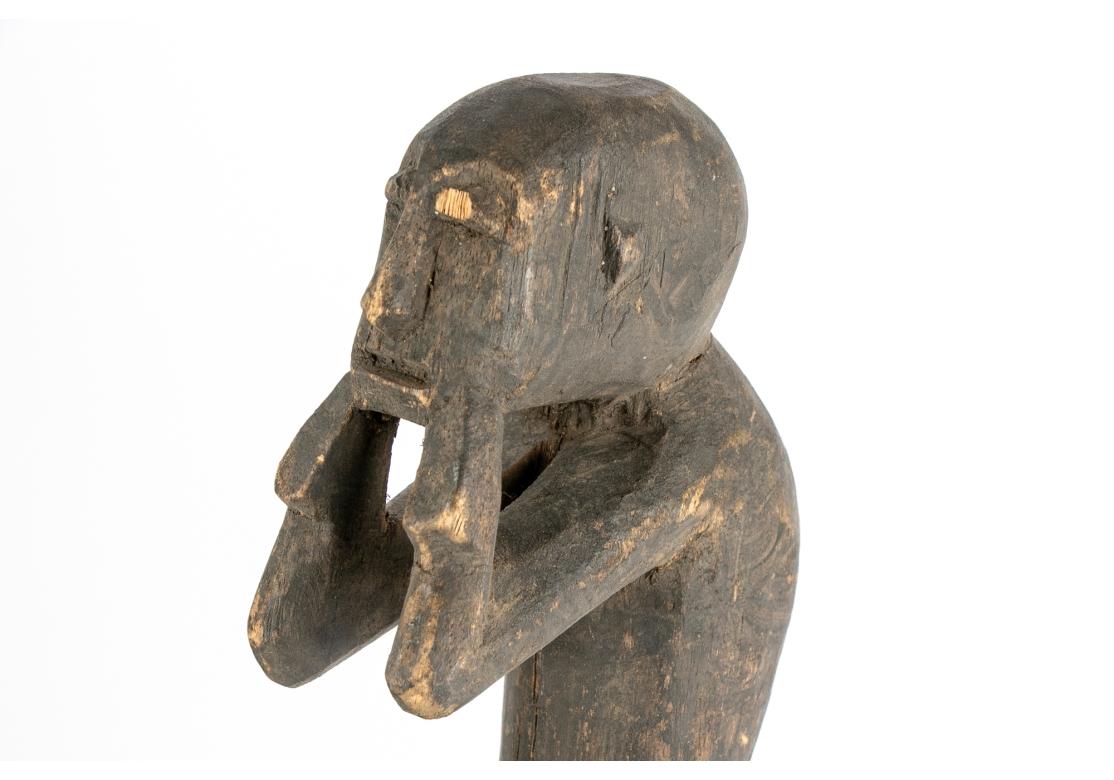 Older African Dance Mask Surmounted With A Sitting Figure im Zustand „Starke Gebrauchsspuren“ im Angebot in Bridgeport, CT