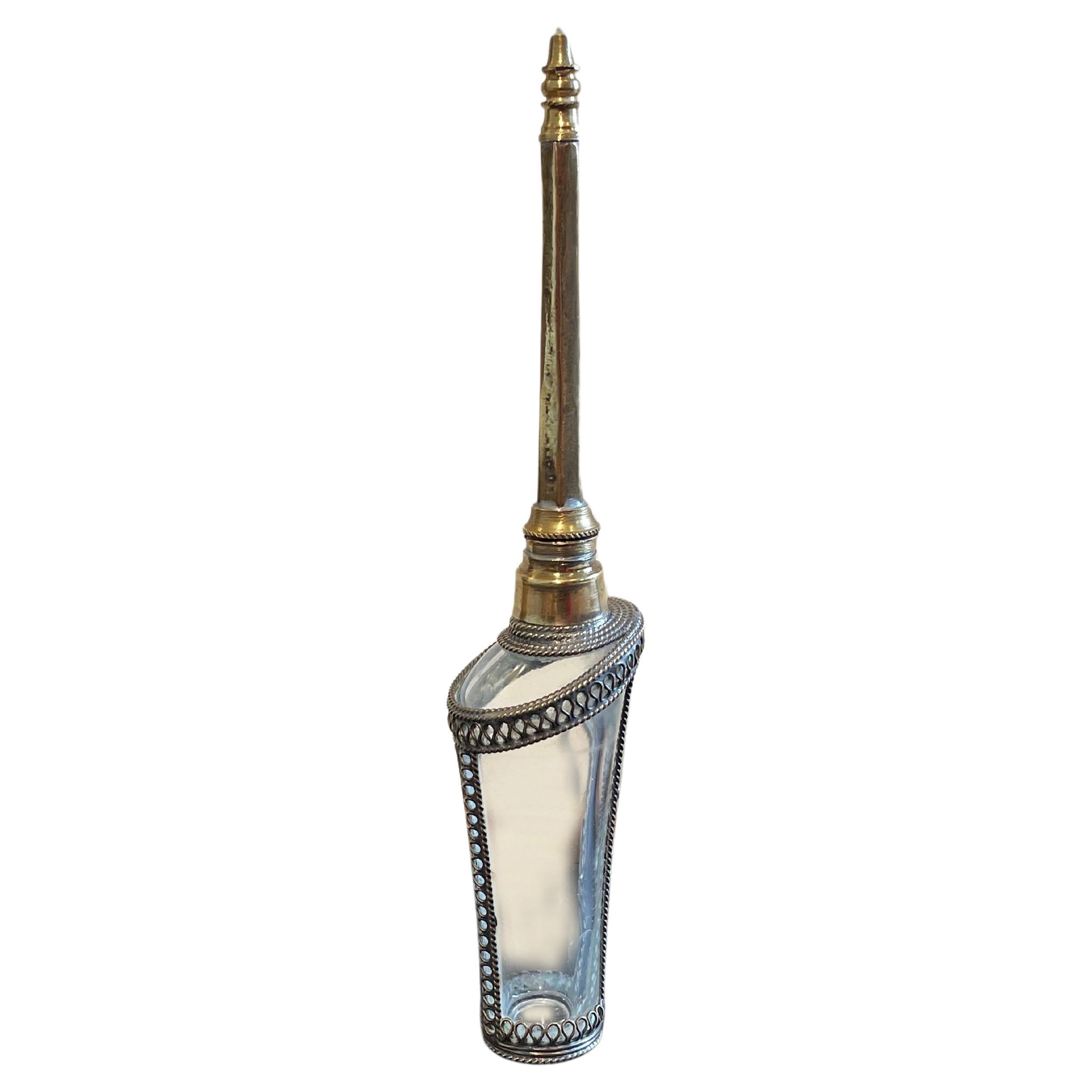 Older Moroccan Perfume Bottle, Filigree, Brass & Glass ca. 1965, North Africa For Sale