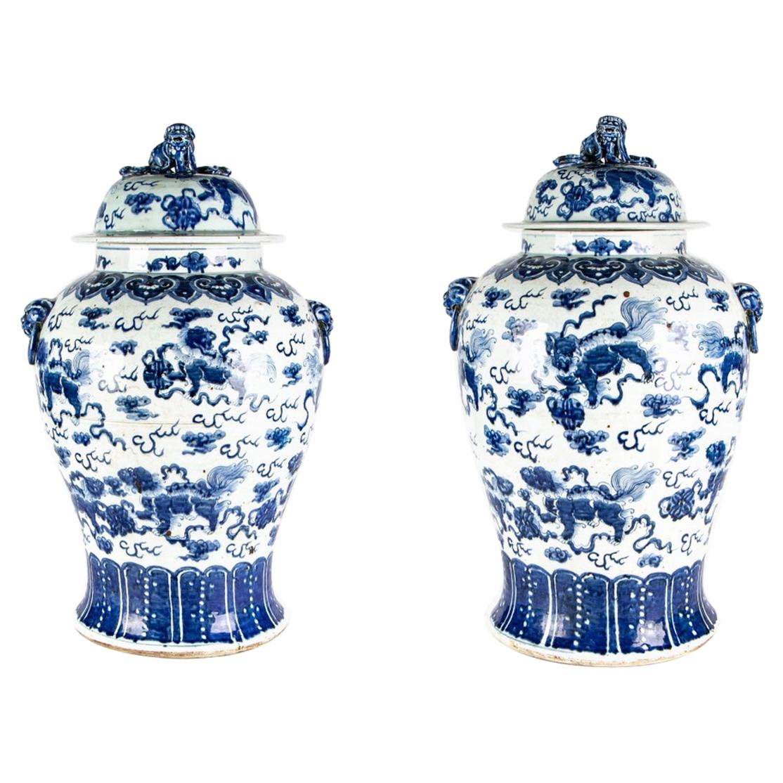 Older Pair of Large Scale Chinese Blue and White Ginger Jars