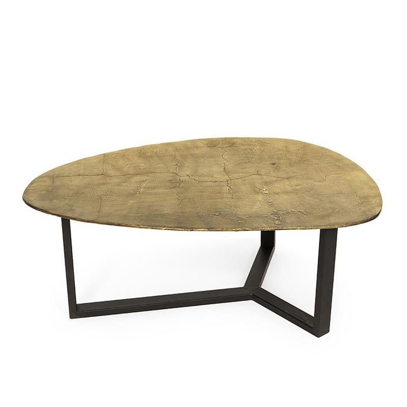 Hand-Crafted Oldies Coffee Table in Antique Metal Finish in Brass or Silver Style
