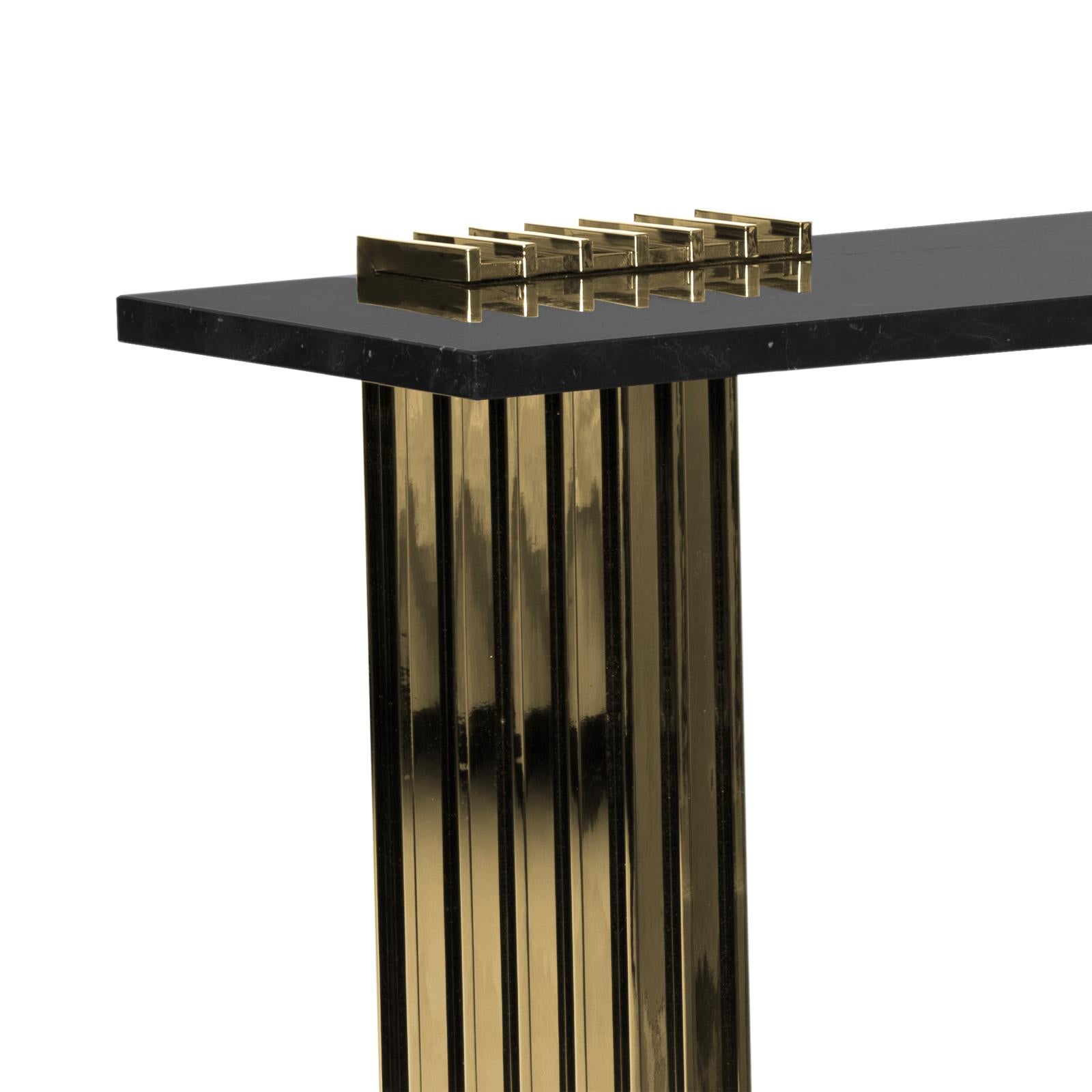 Blackened Oldies Console Table with Black Marble Top For Sale