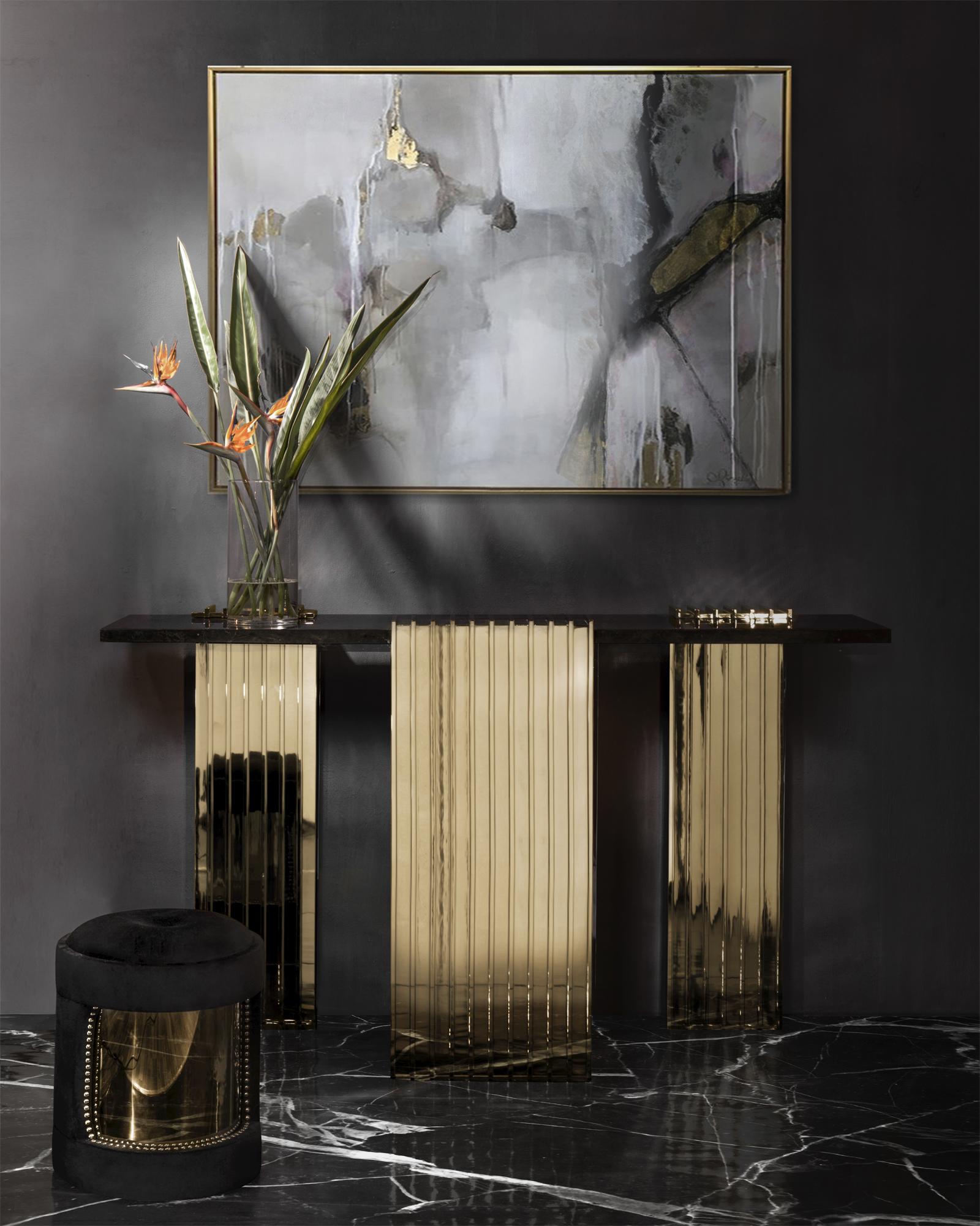 Table console Oldies avec plateau en marbre noir en vente 1