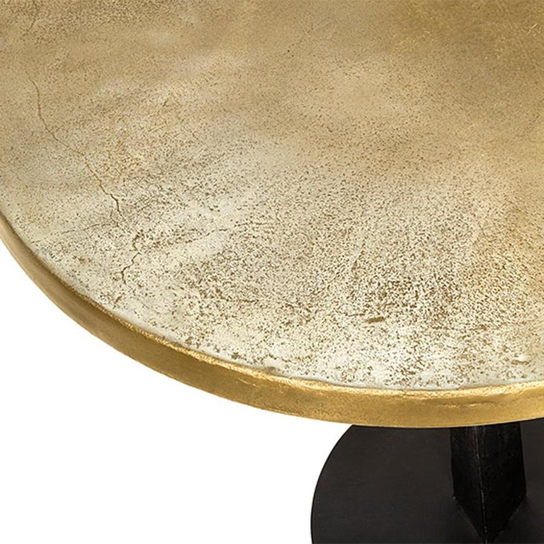 Blackened Oldies Round Side Table with Top in Antique Metal Finish in Brass For Sale