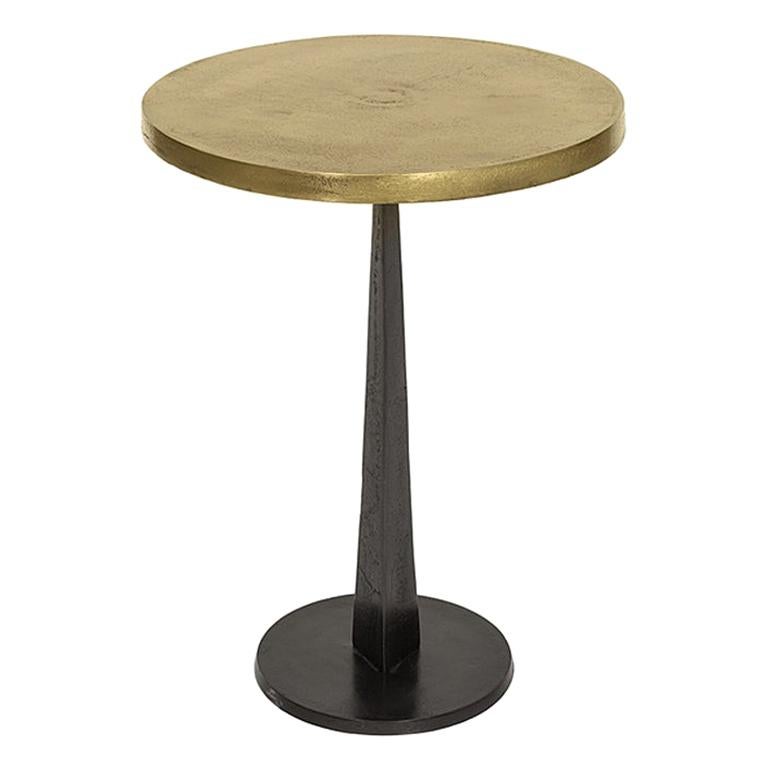 Oldies Round Side Table with Top in Antique Metal Finish in Brass For Sale