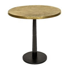 Oldies Round Table with Top in Antique Metal Finish in Brass