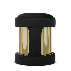 Oldies-Hocker mit schwarzem Samt und poliertem Messing