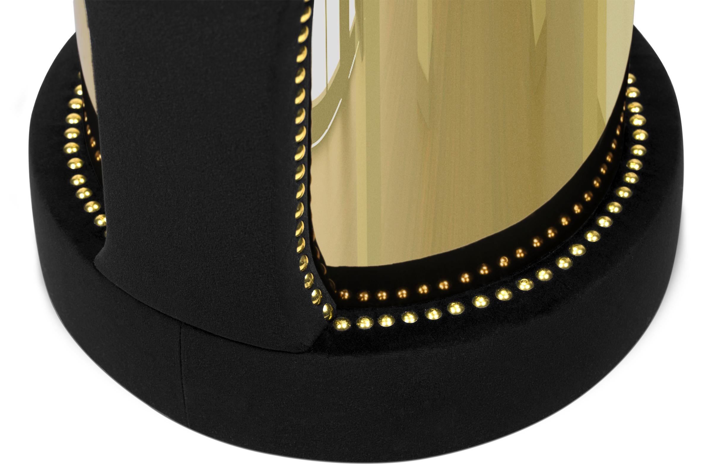 Contemporary Oldies Stool with Black Velvet and Polished Brass For Sale