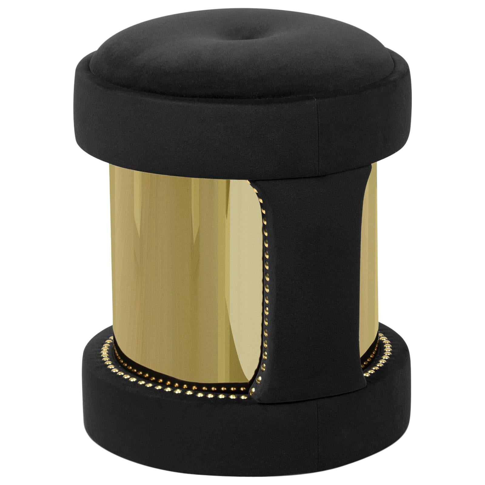 Oldies Stool with Black Velvet and Polished Brass