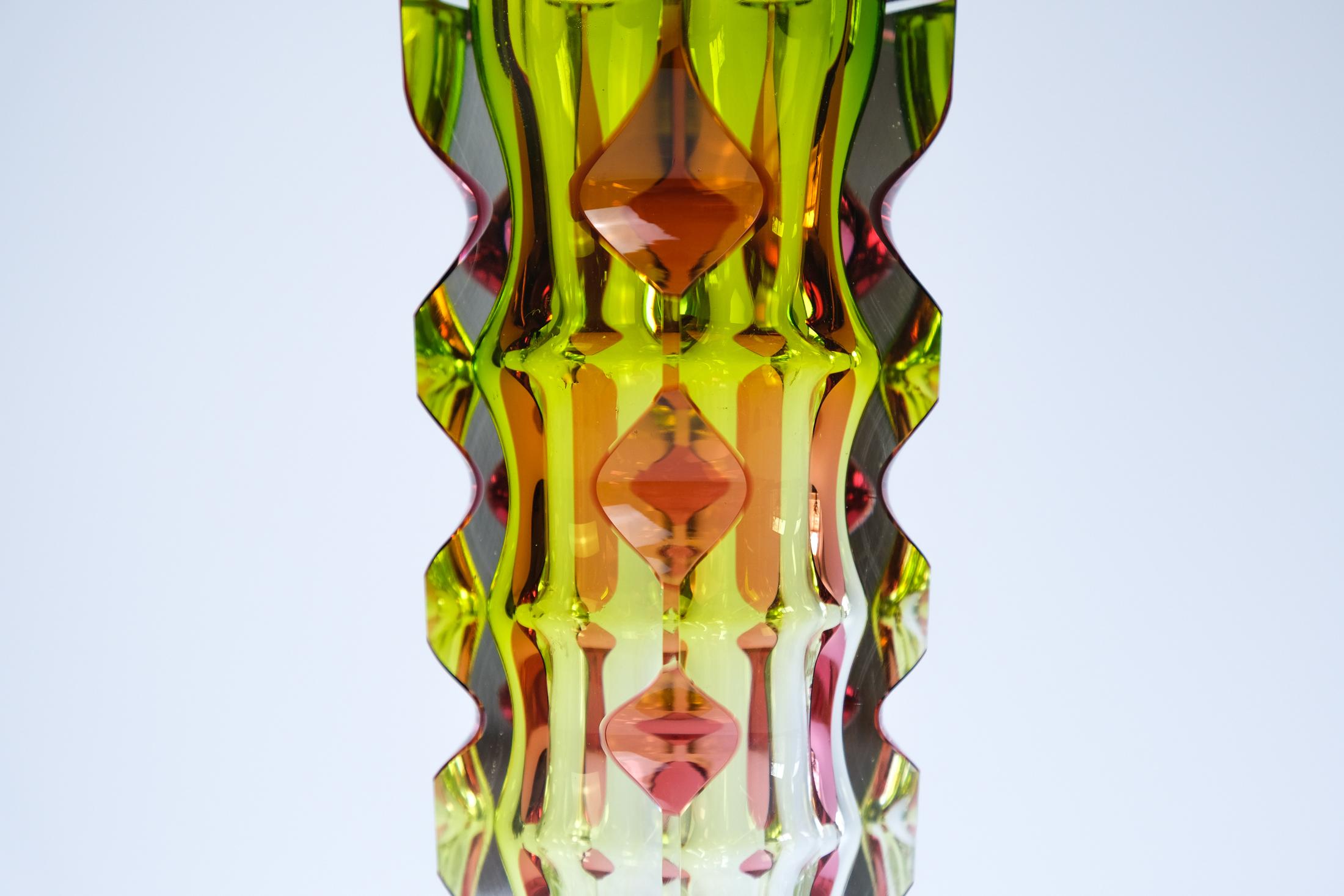 Mid-Century Modern Oldrich Lipsky Cased & Cut Glass Vase For Novy Bor Exbor, Czechoslovakia c.1964 For Sale