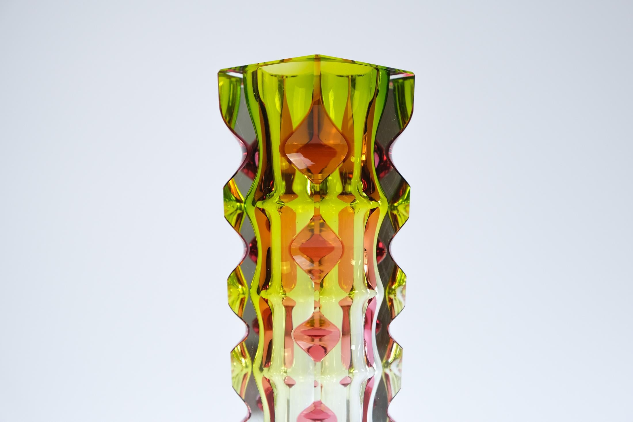 Oldrich Lipsky Cased & Cut Glass Vase For Novy Bor Exbor, Czechoslovakia c.1964 In Good Condition For Sale In London, GB