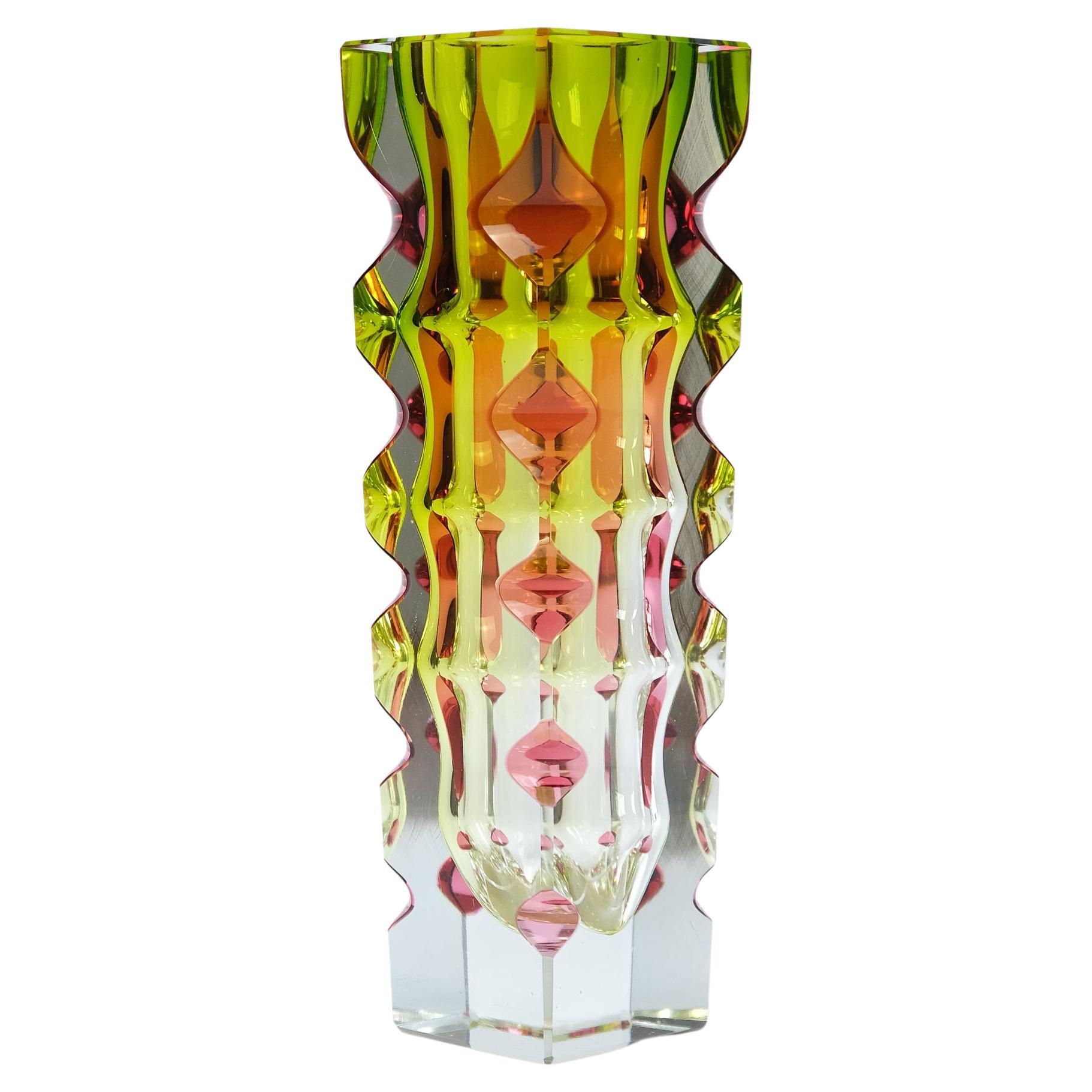 Oldrich Lipsky Cased & Cut Glass Vase For Novy Bor Exbor, Czechoslovakia c.1964 For Sale