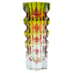 Oldrich Lipsky Cased & Cut Glass Vase For Novy Bor Exbor, Czechoslovakia c.1964