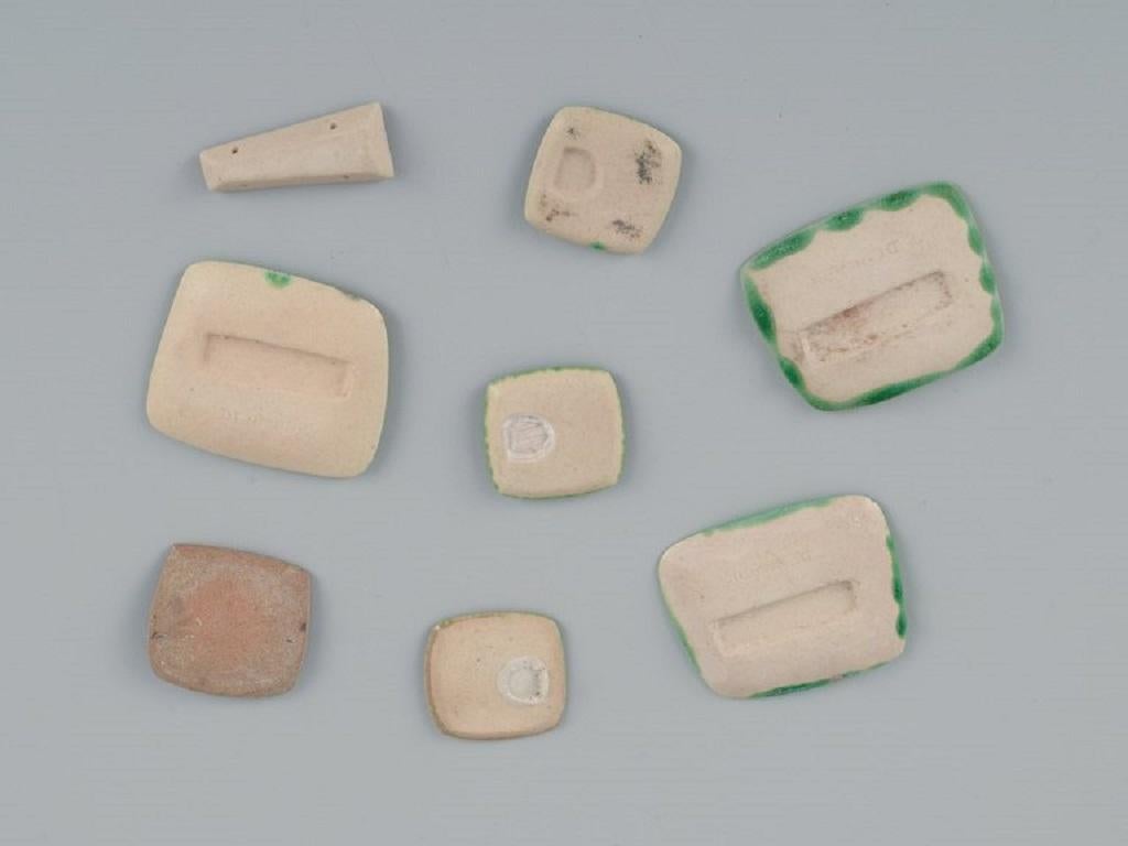 Ole Bjørn Krüger, Eight unique brooches in glazed stoneware in shades of green For Sale 2