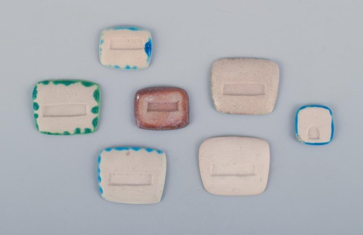 Ole Bjørn Krüger. Seven brooches in glazed stoneware in blue and green shades. For Sale 4