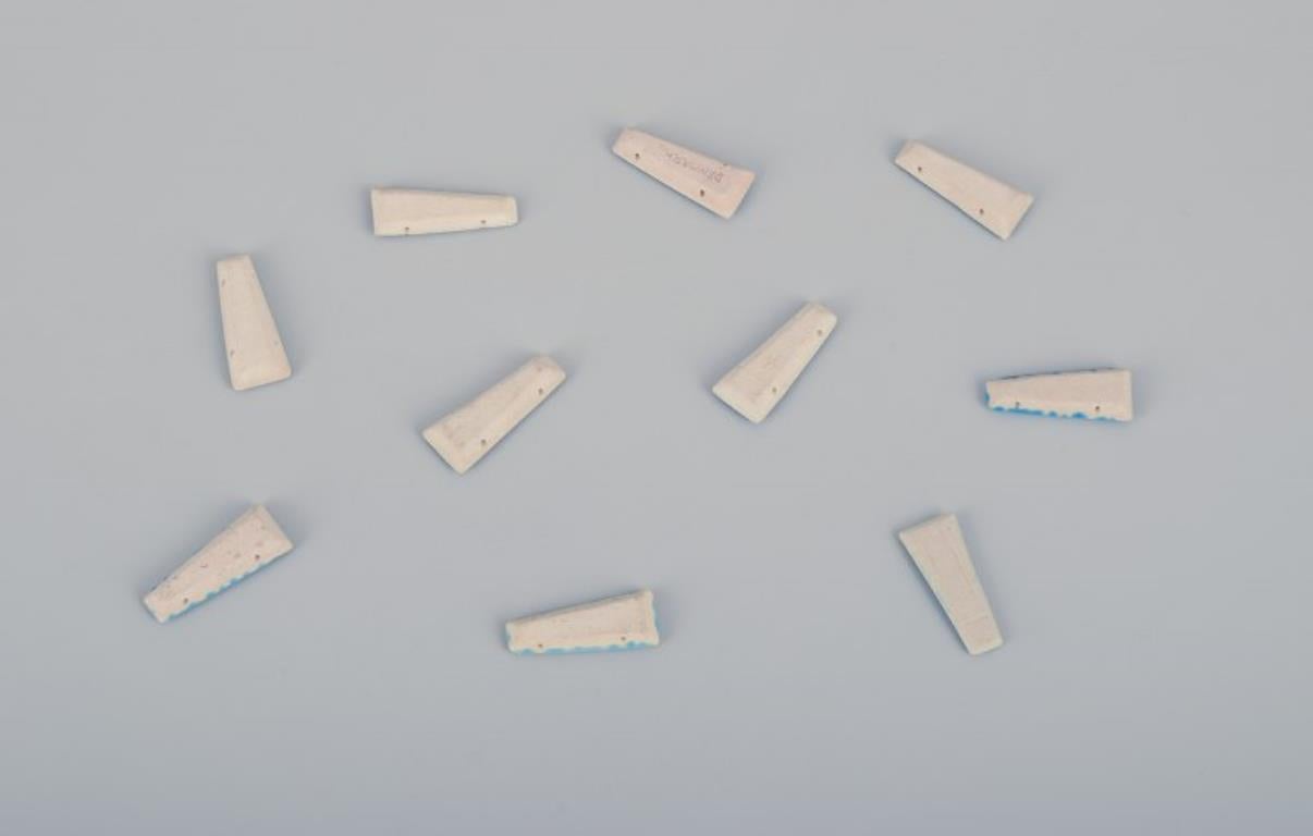Ole Bjørn Krüger. Ten unique brooches in glazed stoneware in blue shades. For Sale 2