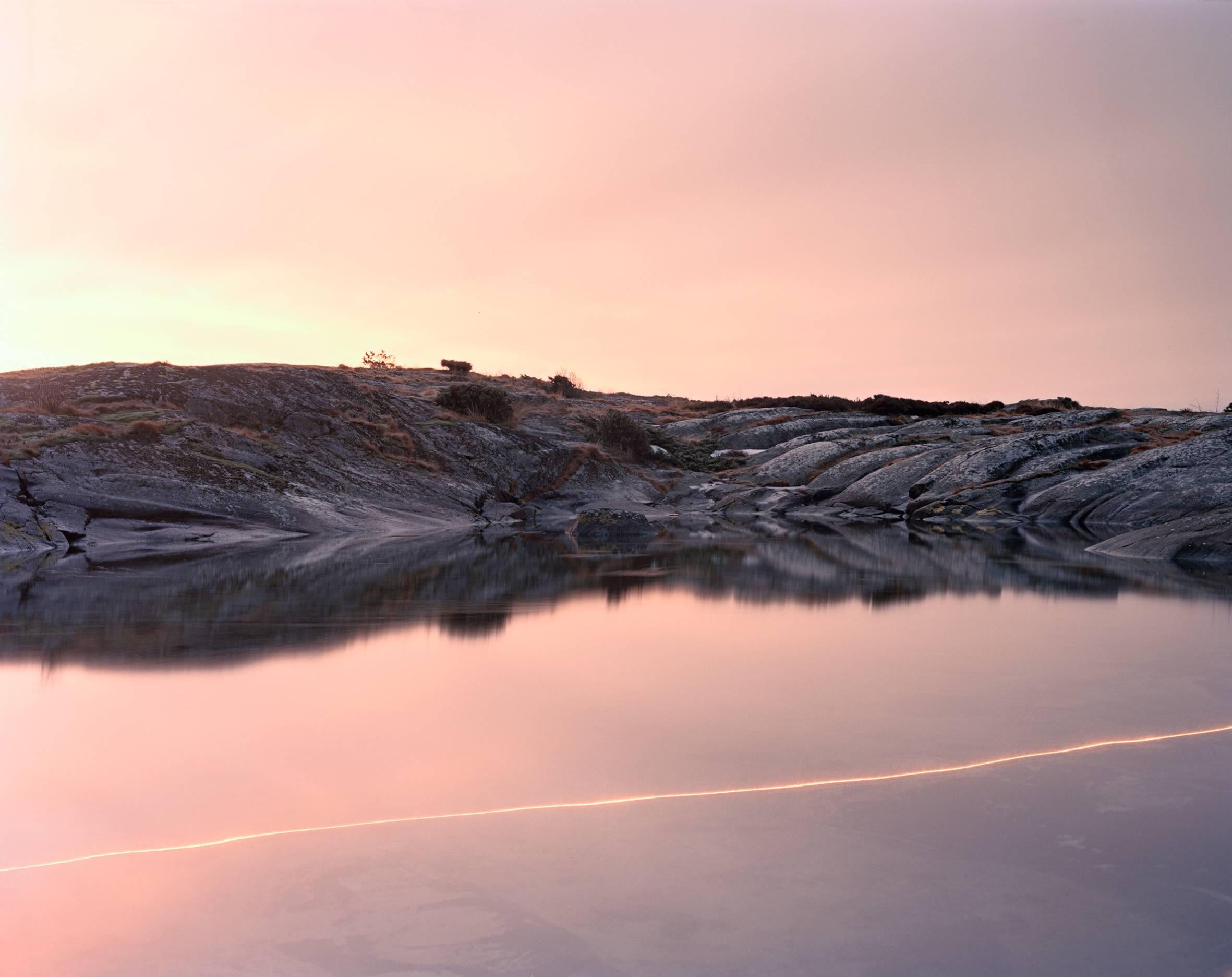 Ole Brodersen Landscape Photograph -  #06 - Scandinavian landscape color photo of serene pink sunrise with water