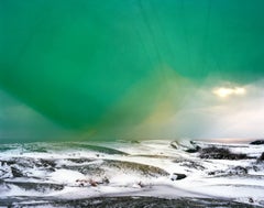 Cloth, string and Kite #5- Large abstract landscape green water landscape photo