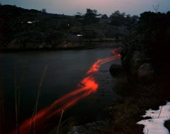 Copper, wood and styrofoam #01- abstract sea landscape red and black photography