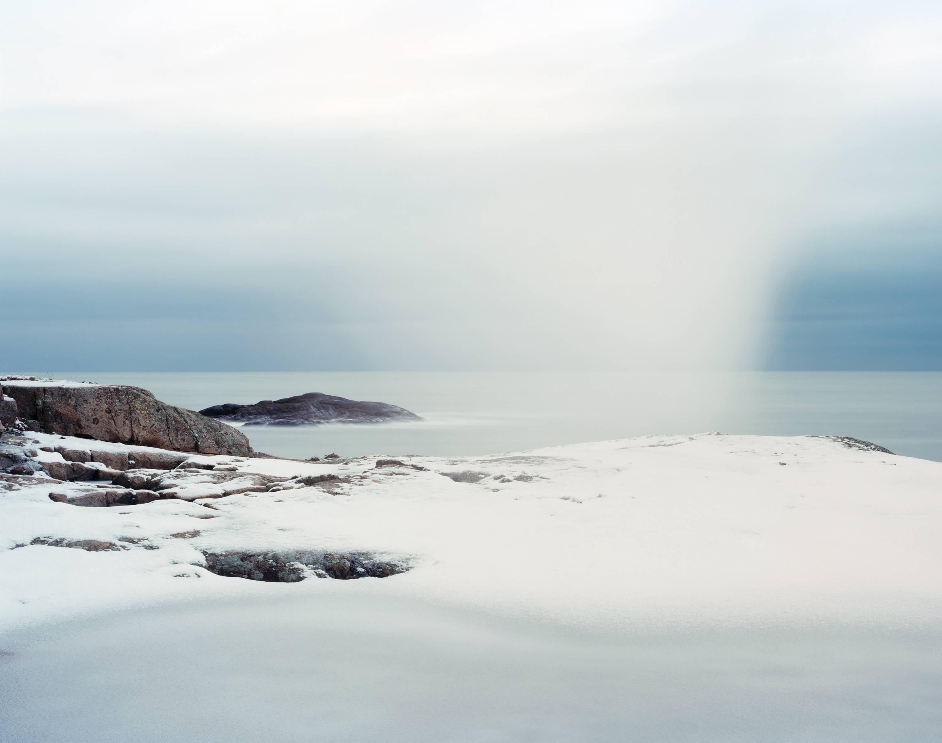 Ole Brodersen Landscape Photograph - String, Cloth, and Kite 02 - large blue Scandinavian winter snow landscape