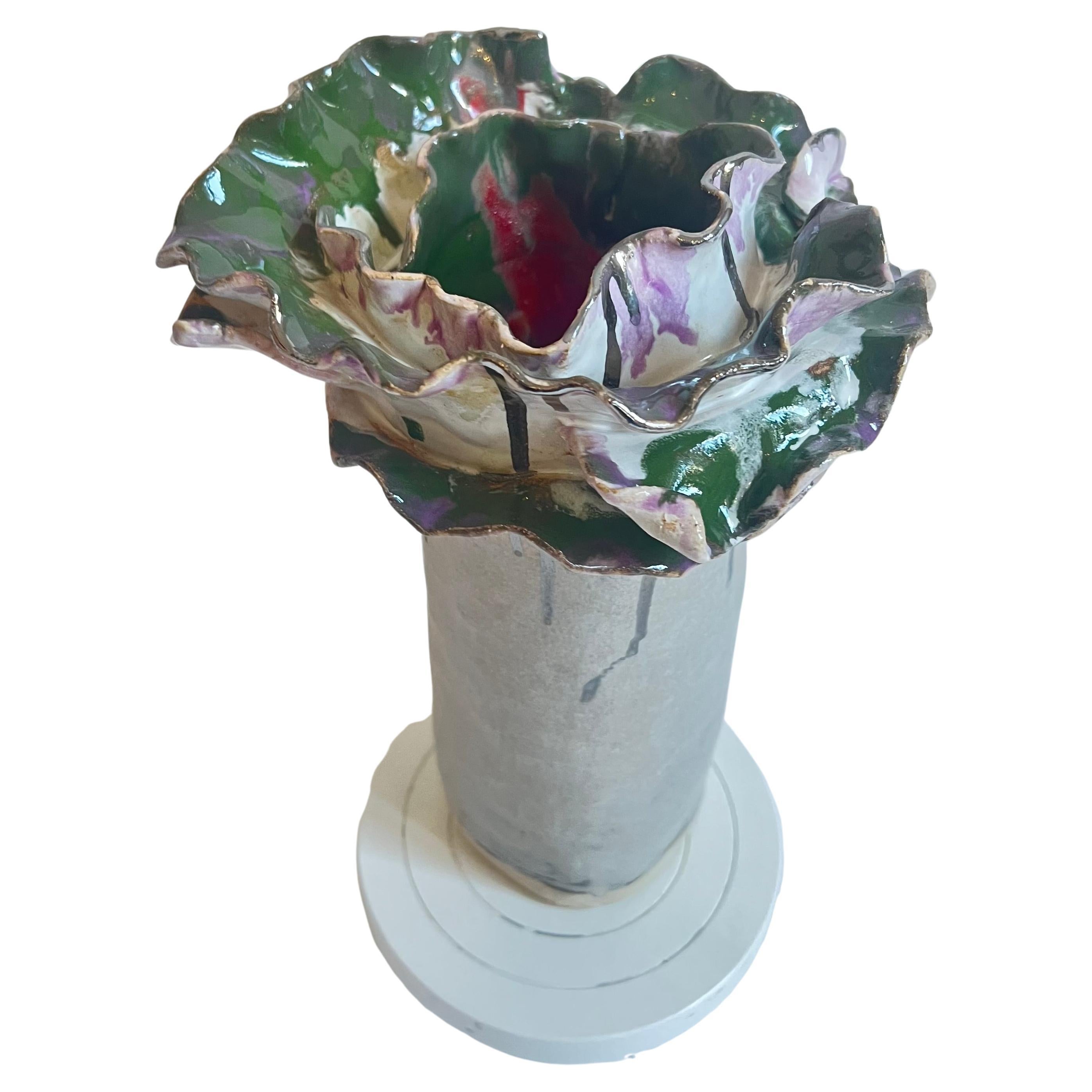 Olé Collection Grey Pink and Green in Stoneware Unique Vase by Hania Jneid
