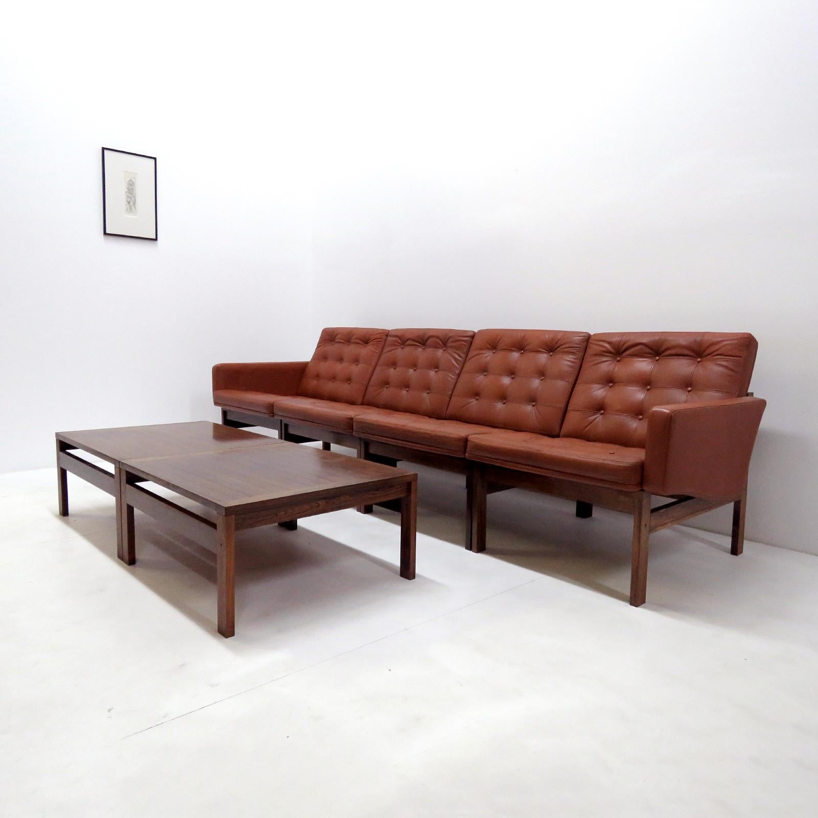 Mid-Century Modern Ole Gjerlov-Knudsen & Torben Lind 'Moduline' Leather Seating Set, 1962 For Sale