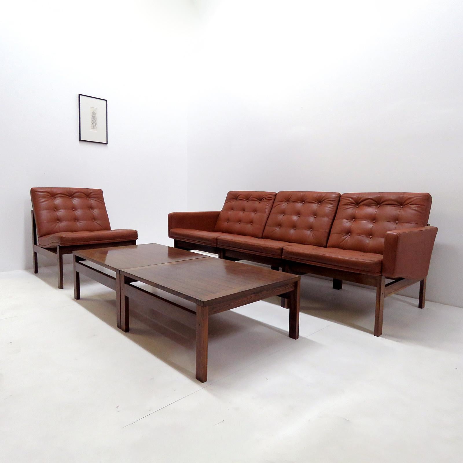 Danish Ole Gjerlov-Knudsen & Torben Lind 'Moduline' Leather Seating Set, 1962 For Sale