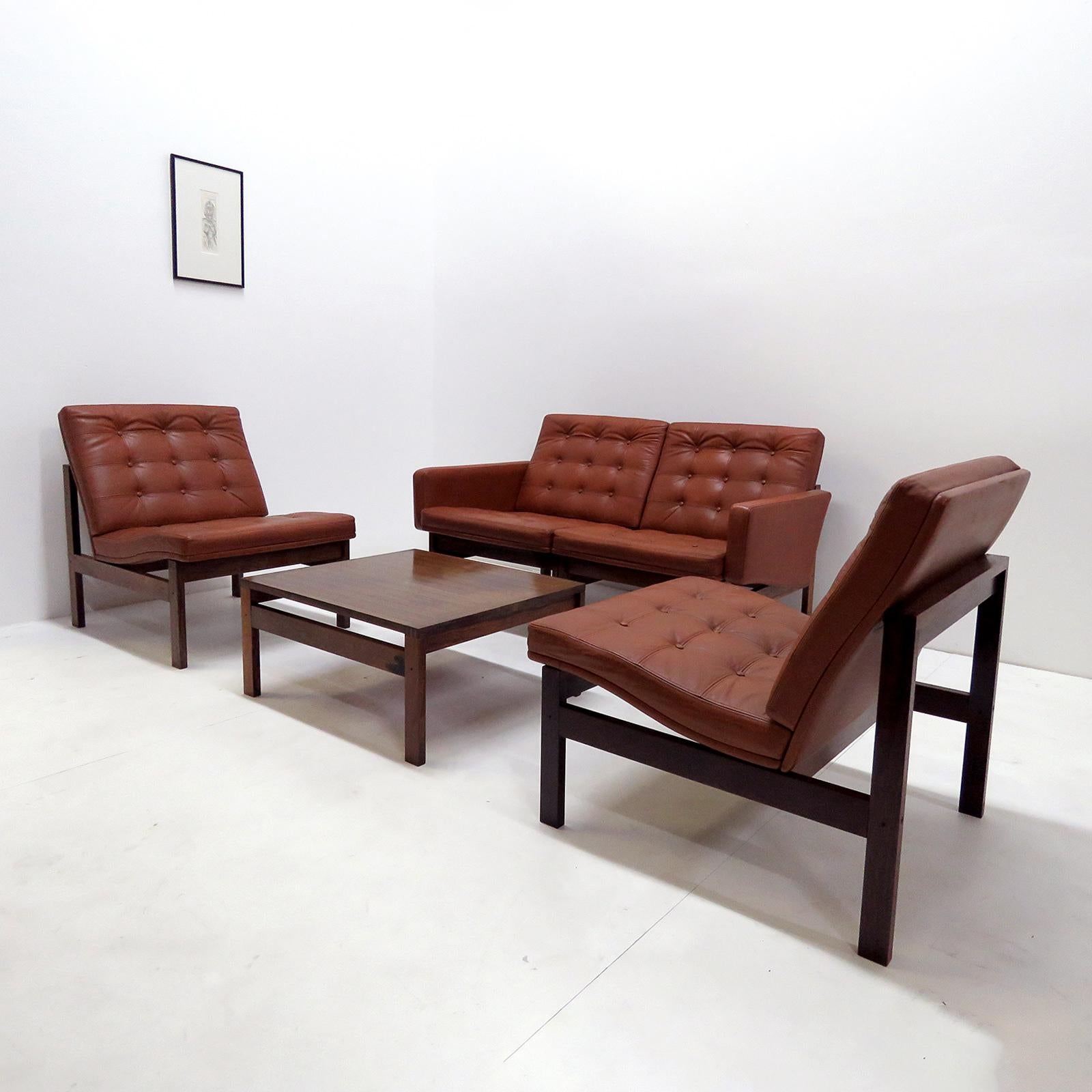Ole Gjerlov-Knudsen & Torben Lind 'Moduline' Leather Seating Set, 1962 In Good Condition For Sale In Los Angeles, CA
