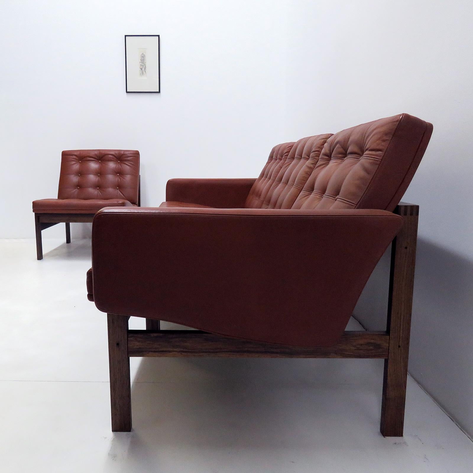 Mid-20th Century Ole Gjerlov-Knudsen & Torben Lind 'Moduline' Leather Seating Set, 1962