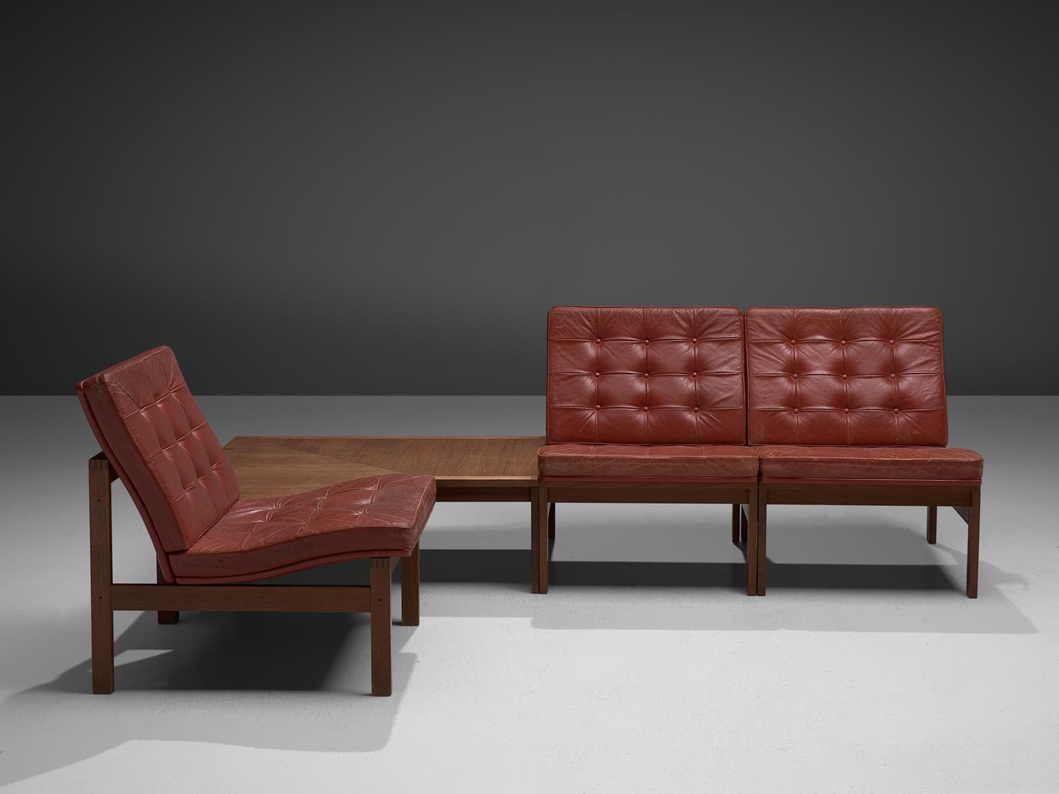 Mid-Century Modern Ole Gjerløv-Knudsen for France & Søn Living Room Set in Red Leather