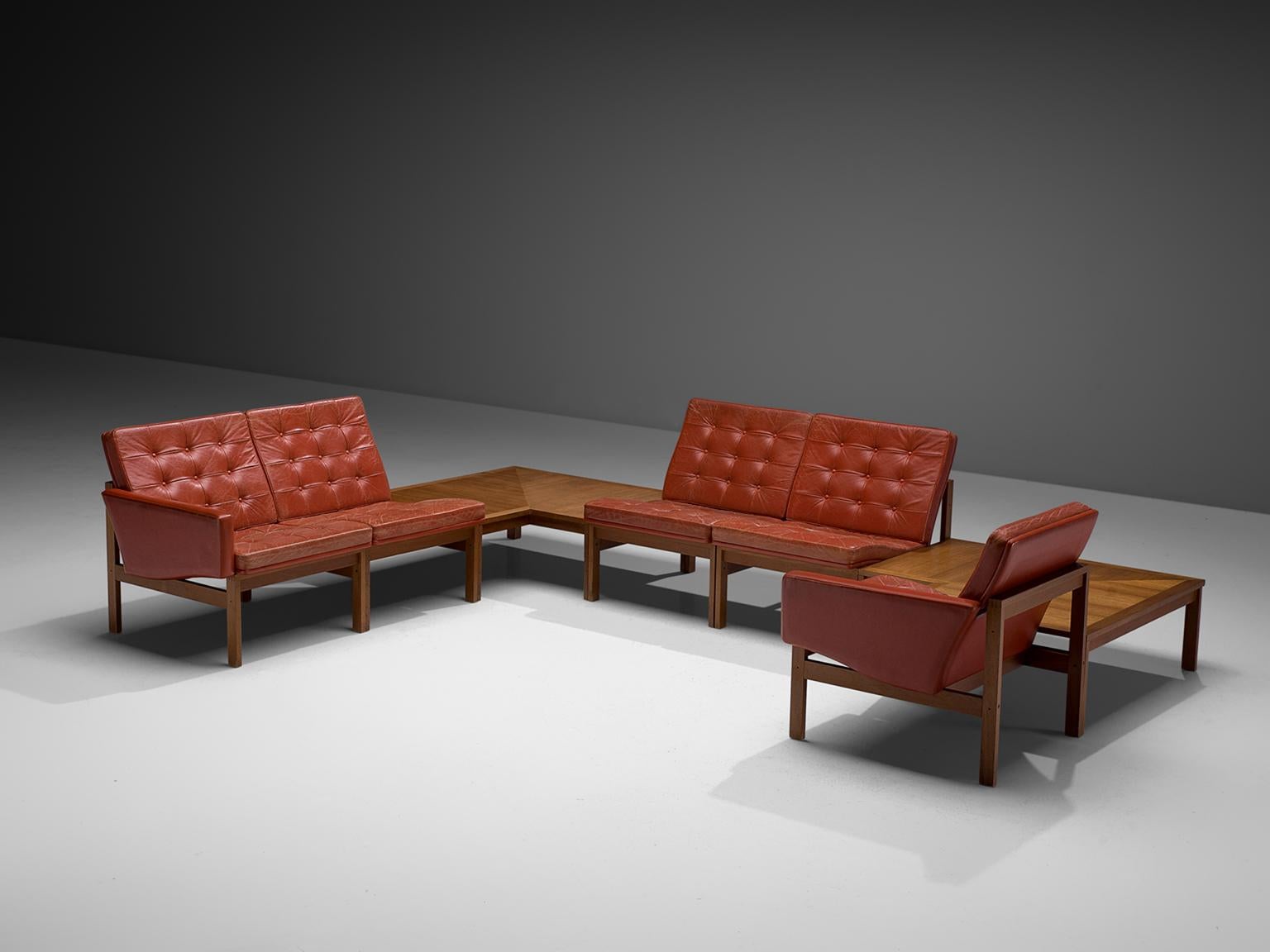Mid-Century Modern Ole Gjerløv-Knudsen for France & Søn Living Room Set in Red Leather