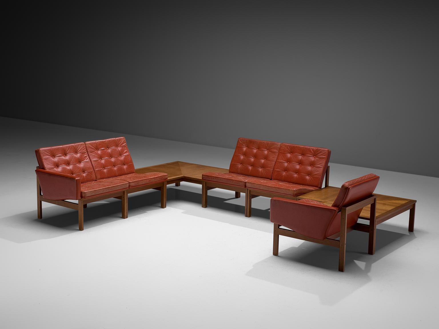 Mid-Century Modern Ole Gjerløv-Knudsen for France & Søn Living Room Set in Red Leather  For Sale