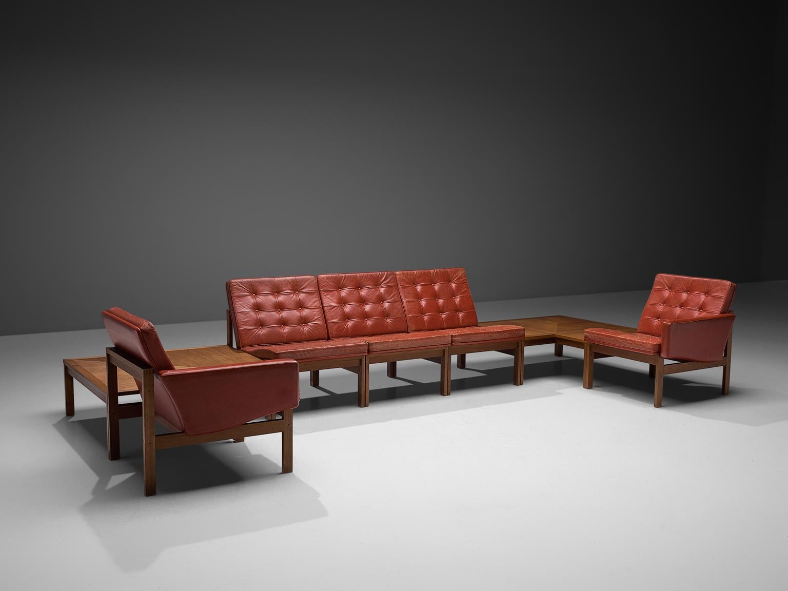 Danish Ole Gjerløv-Knudsen for France & Søn Living Room Set in Red Leather  For Sale