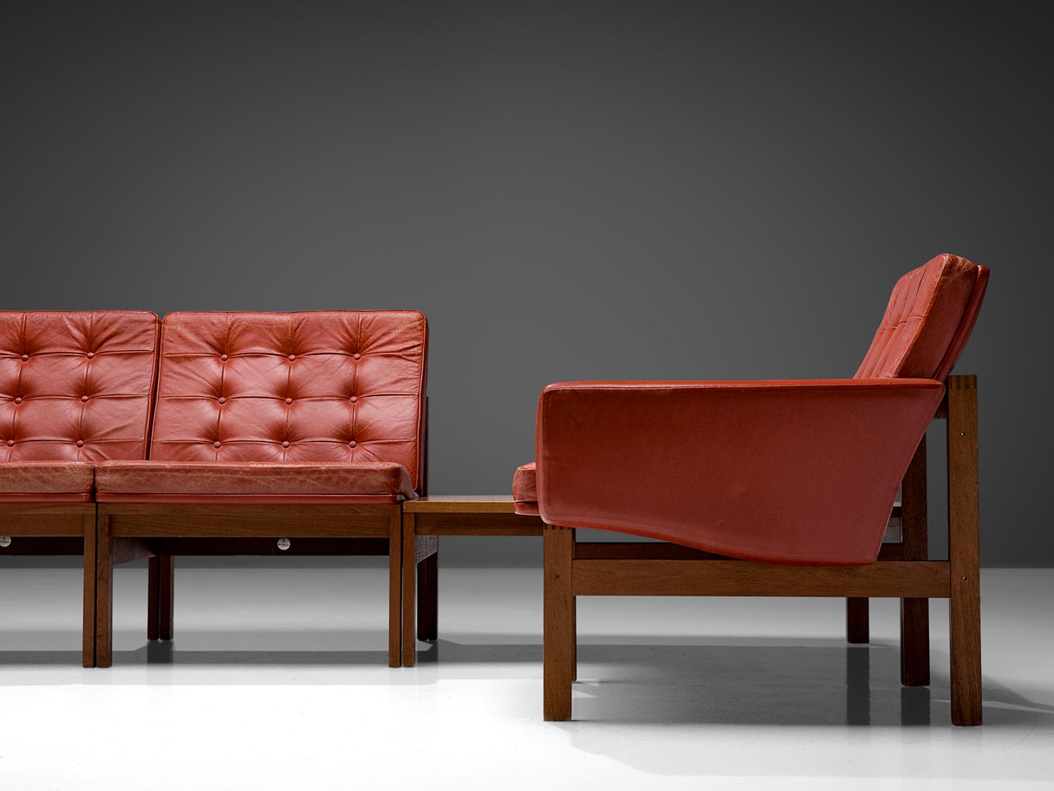 Ole Gjerløv-Knudsen for France & Søn Living Room Set in Red Leather In Good Condition In Waalwijk, NL