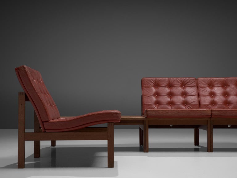 Ole Gjerl\u00f8vKnudsen for France and S\u00f8n Living Room Set in Red Leather For Sale at 1stdibs