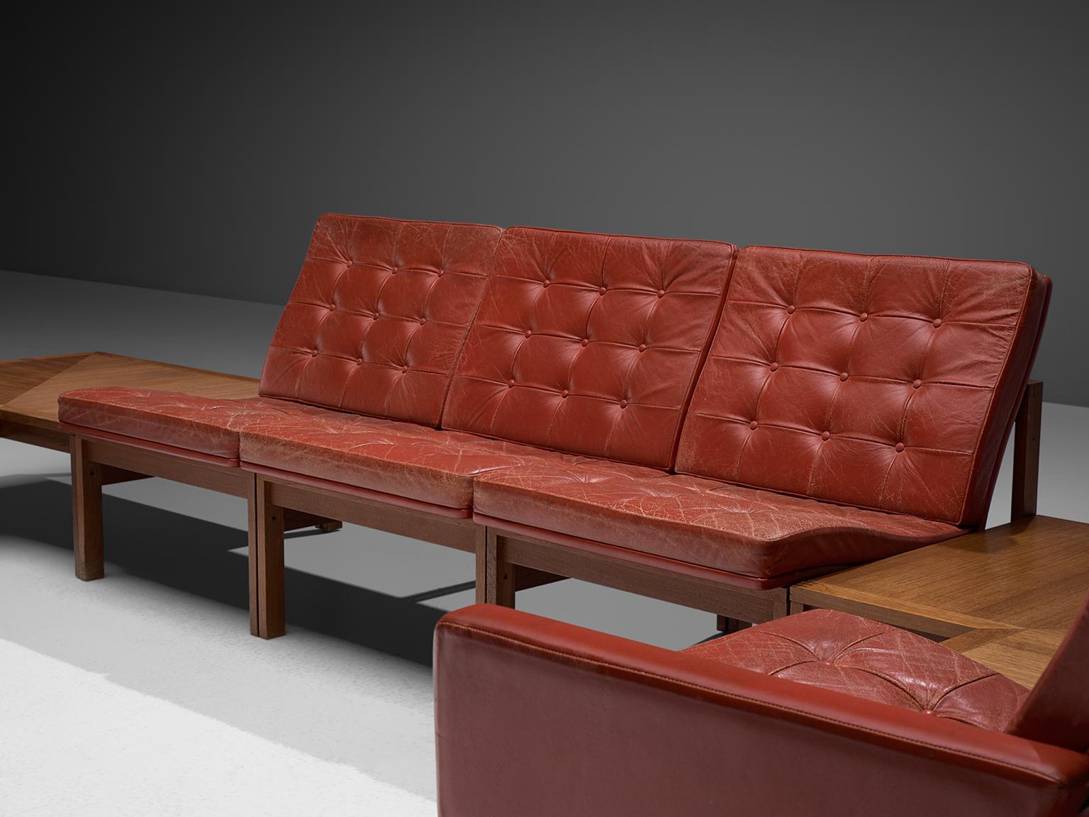 Mid-20th Century Ole Gjerløv-Knudsen for France & Søn Living Room Set in Red Leather