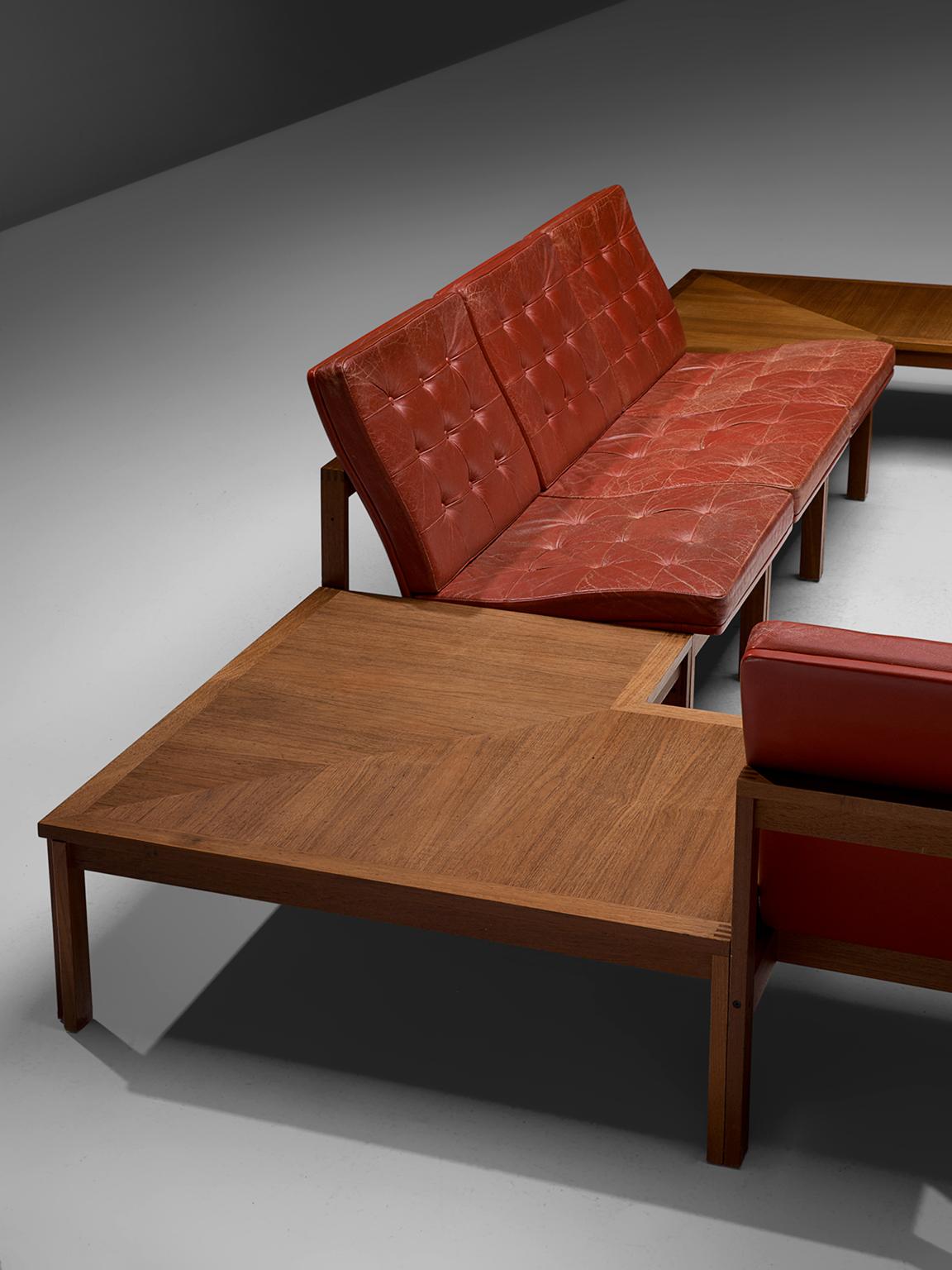 Ole Gjerløv-Knudsen for France & Søn Living Room Set in Red Leather 1