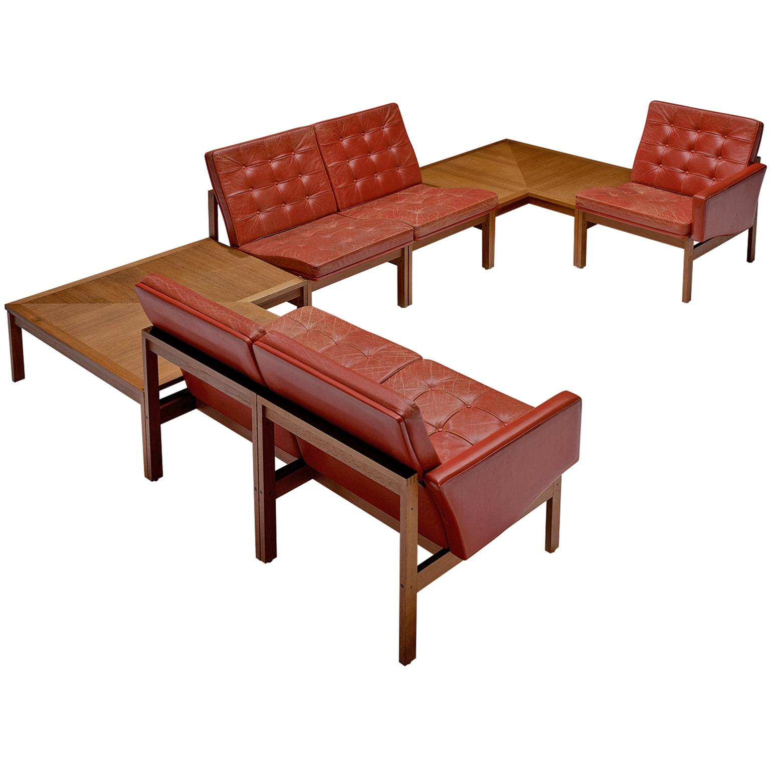 Ole Gjerløv-Knudsen for France & Søn Living Room Set in Red Leather