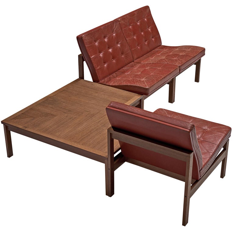 Ole Gjerl\u00f8vKnudsen for France and S\u00f8n Living Room Set in Red Leather For Sale at 1stdibs