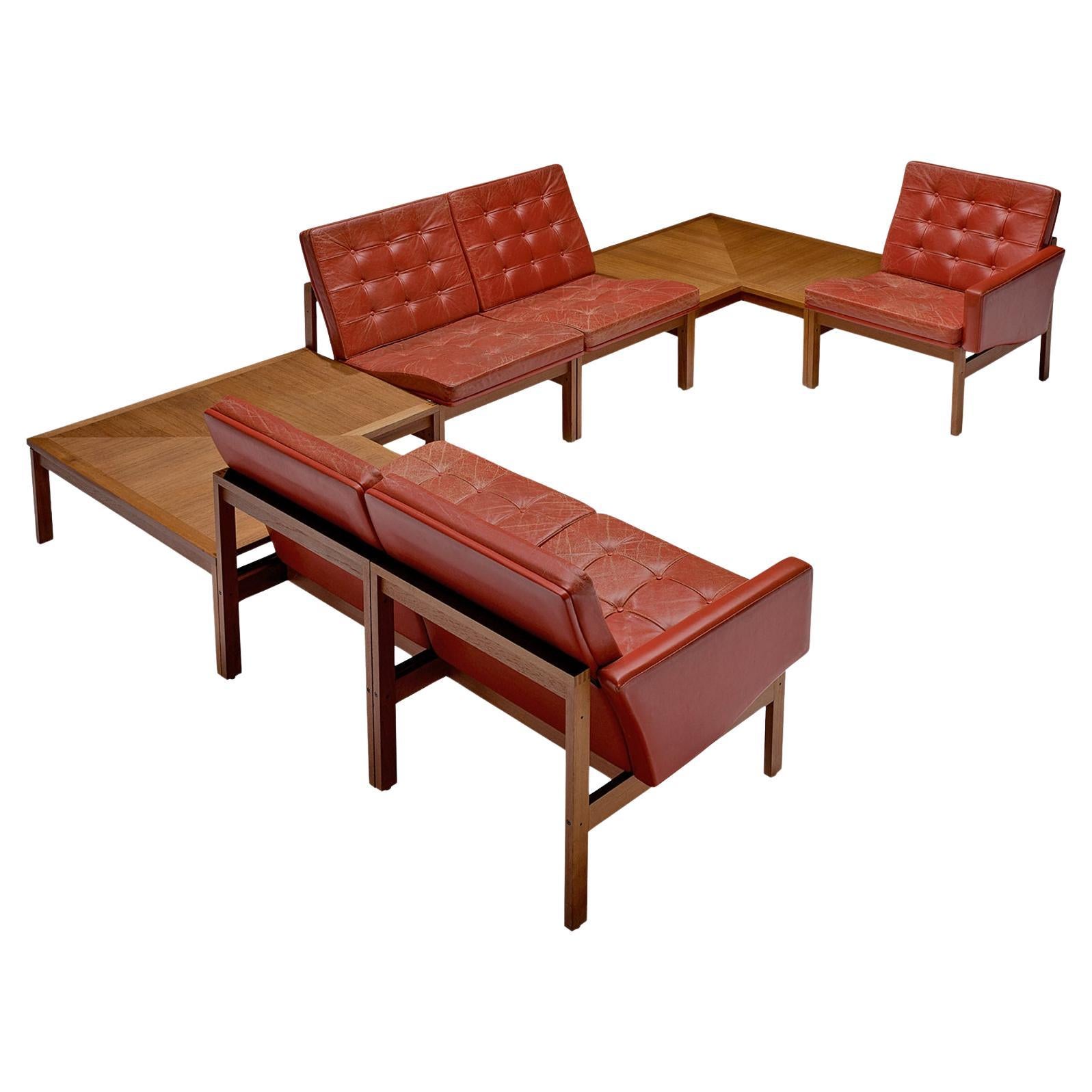Ole Gjerløv-Knudsen for France & Søn Living Room Set in Red Leather  For Sale