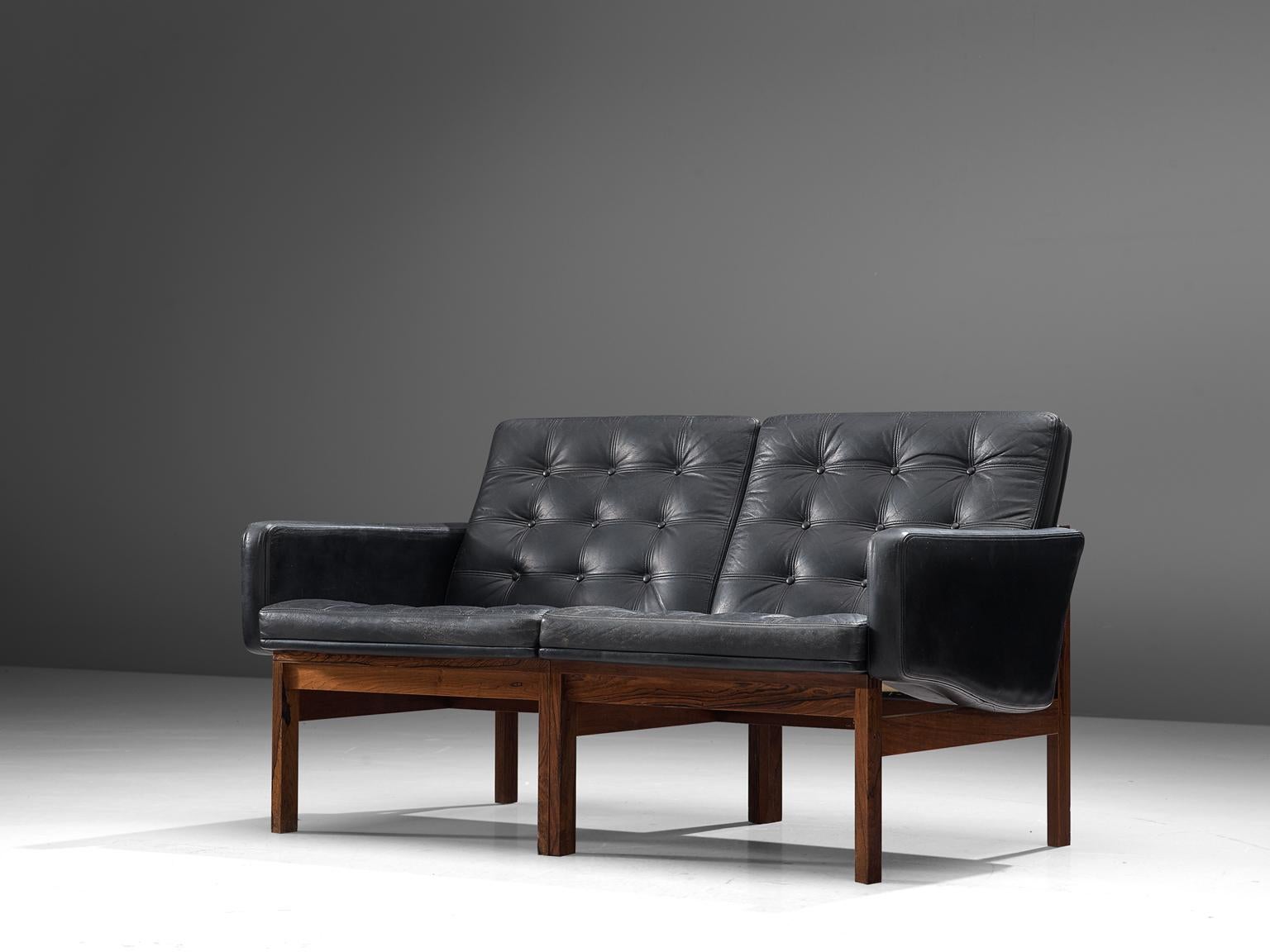 Danish Ole Gjerløv-Knudsen Lounge Set in Black Leather