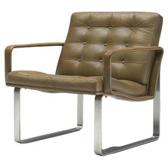 Ole Gjerløv-Knudsen & Torben Lind Lounge Chair in Olive Green Leather Metal
