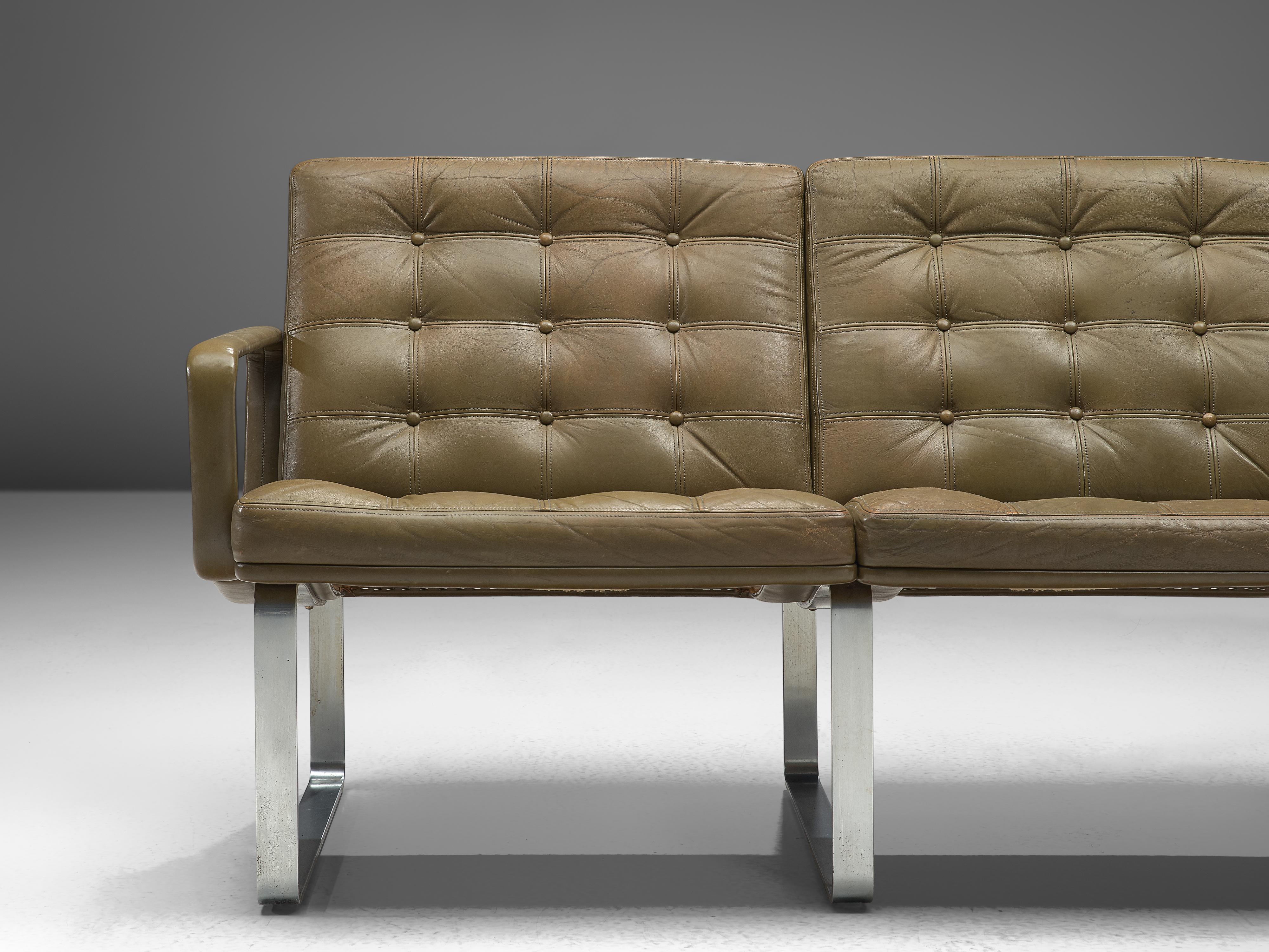 Mid-Century Modern Ole Gjerløv-Knudsen & Torben Lind Moduline Sofa in Navy Green Leather For Sale