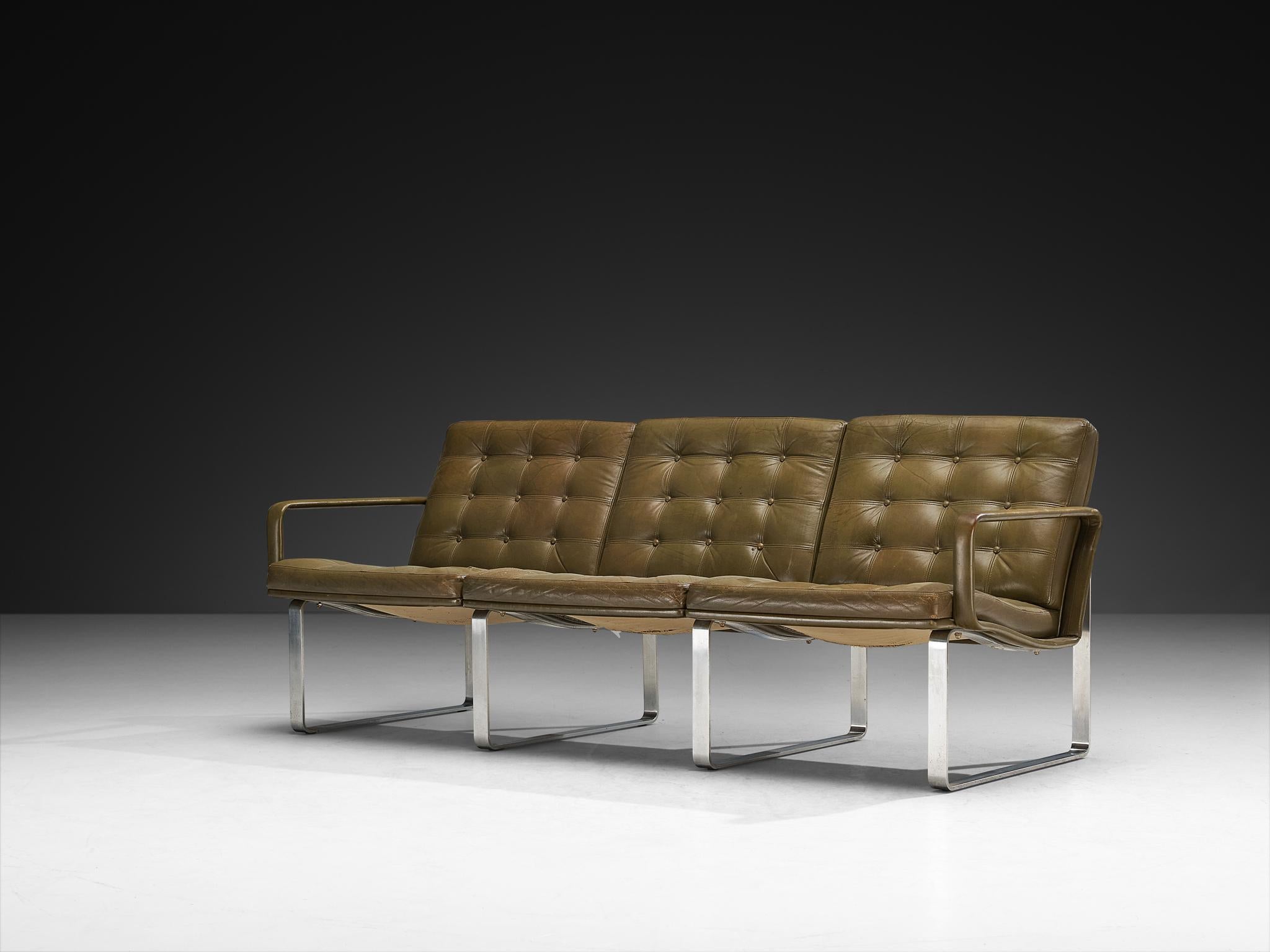 Danois Ole Gjerløv-Knudsen & Torben Lind Canapé Moduline en cuir vert marine en vente