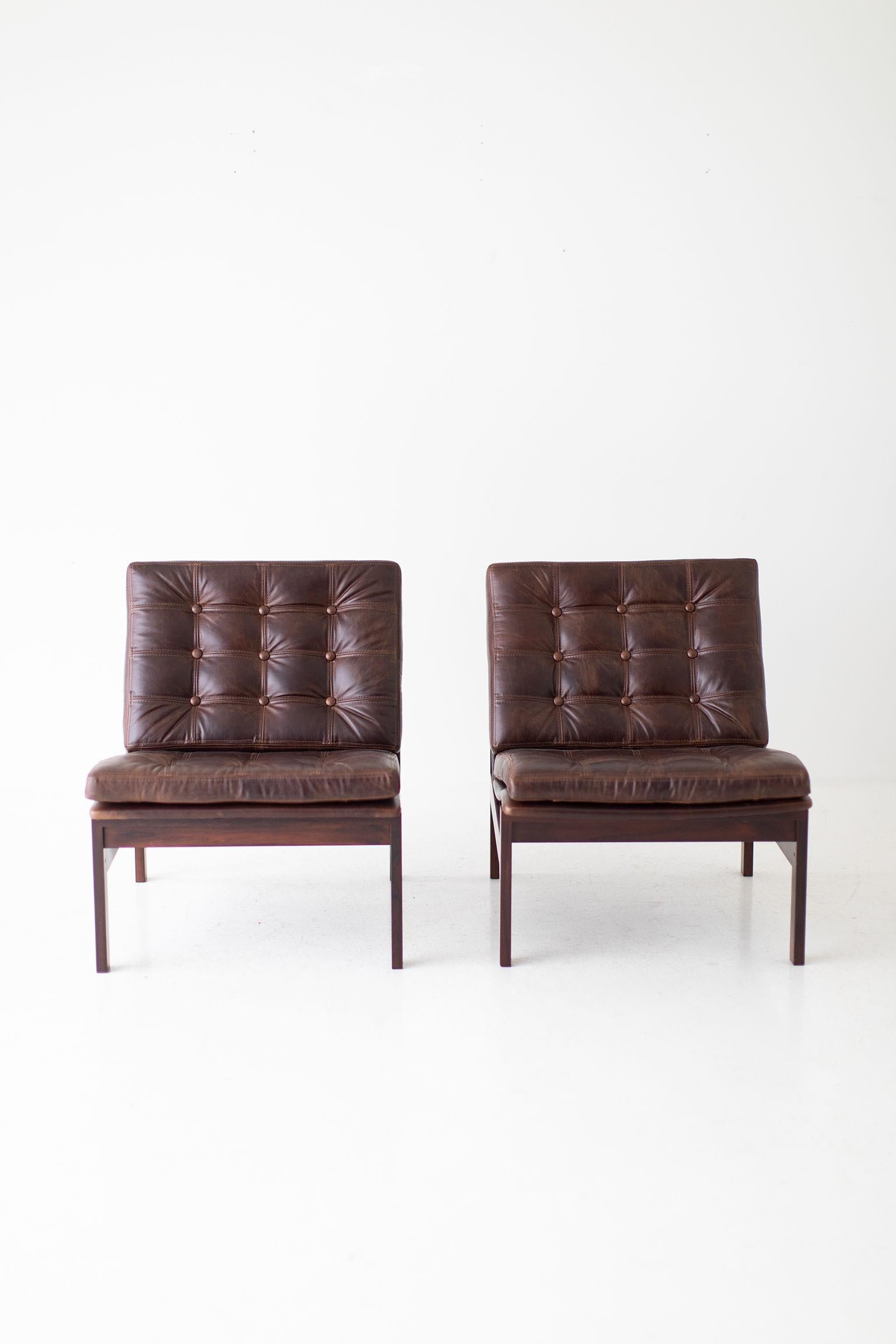 Ole Gjerløv Knudsen & Torben Lind Rosewood and Leather Lounge Chairs 4
