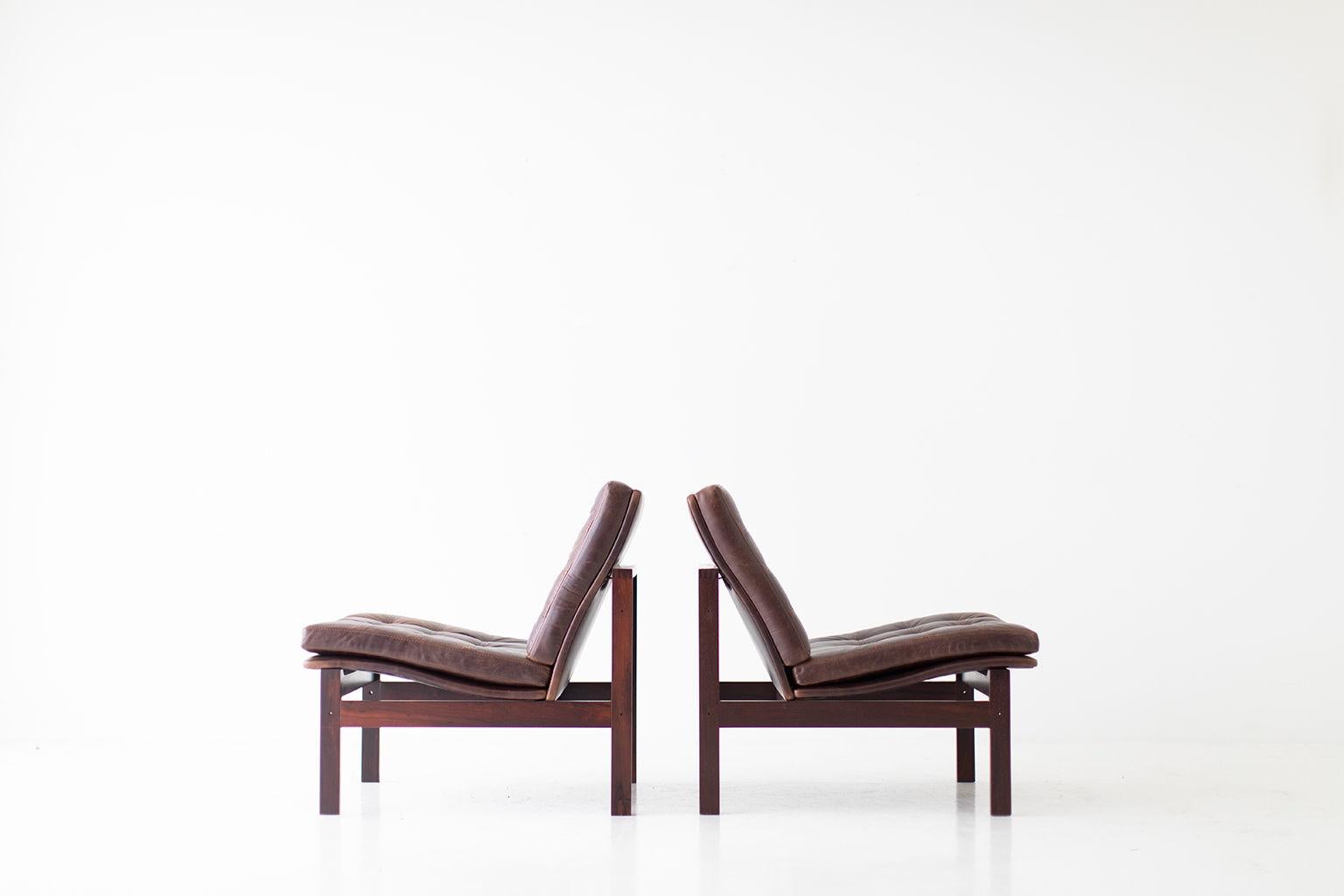 Mid-Century Modern Ole Gjerløv Knudsen & Torben Lind Rosewood and Leather Lounge Chairs