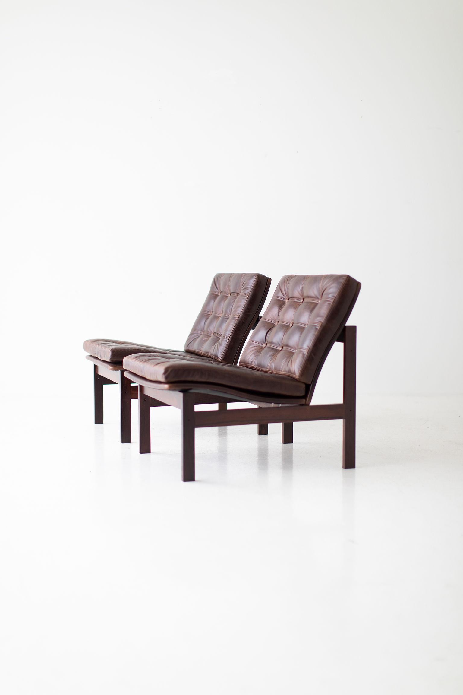 Ole Gjerløv Knudsen & Torben Lind Rosewood and Leather Lounge Chairs 1