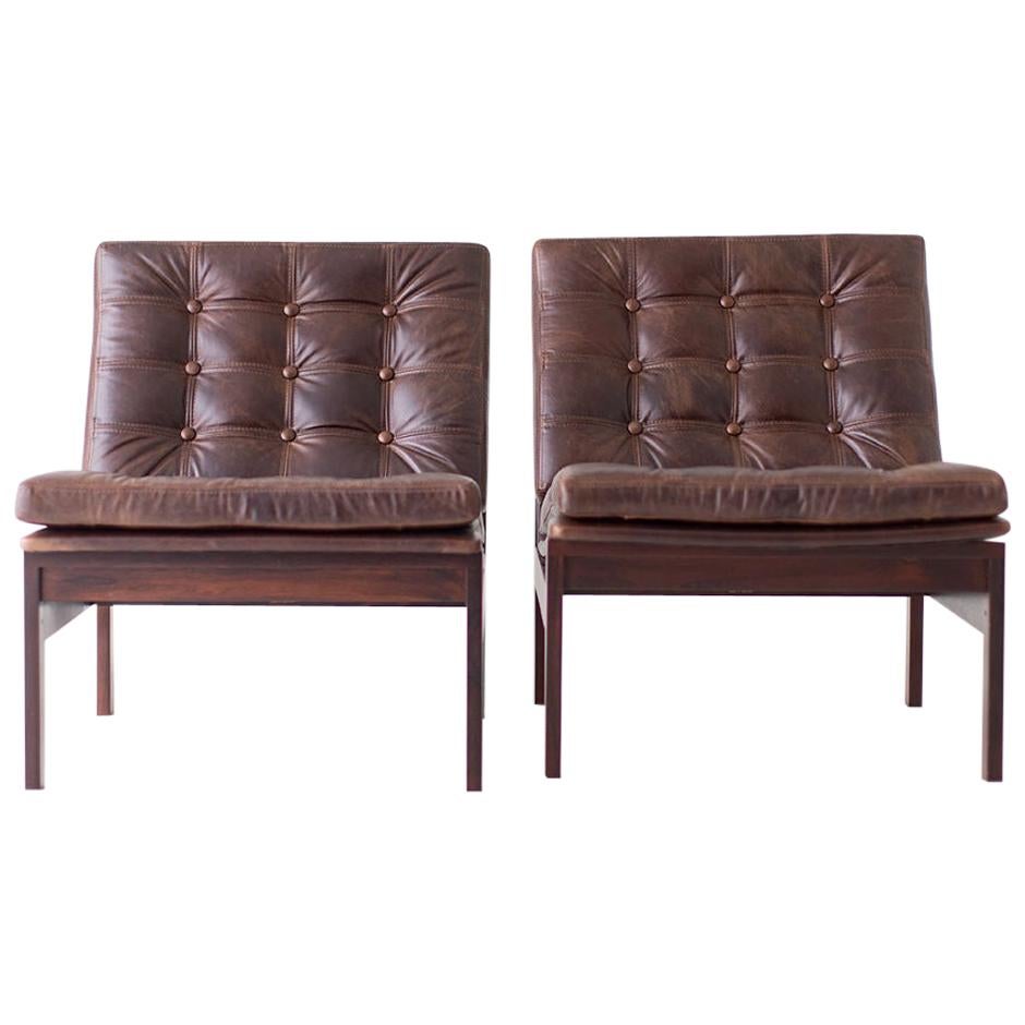 Ole Gjerløv Knudsen & Torben Lind Rosewood and Leather Lounge Chairs