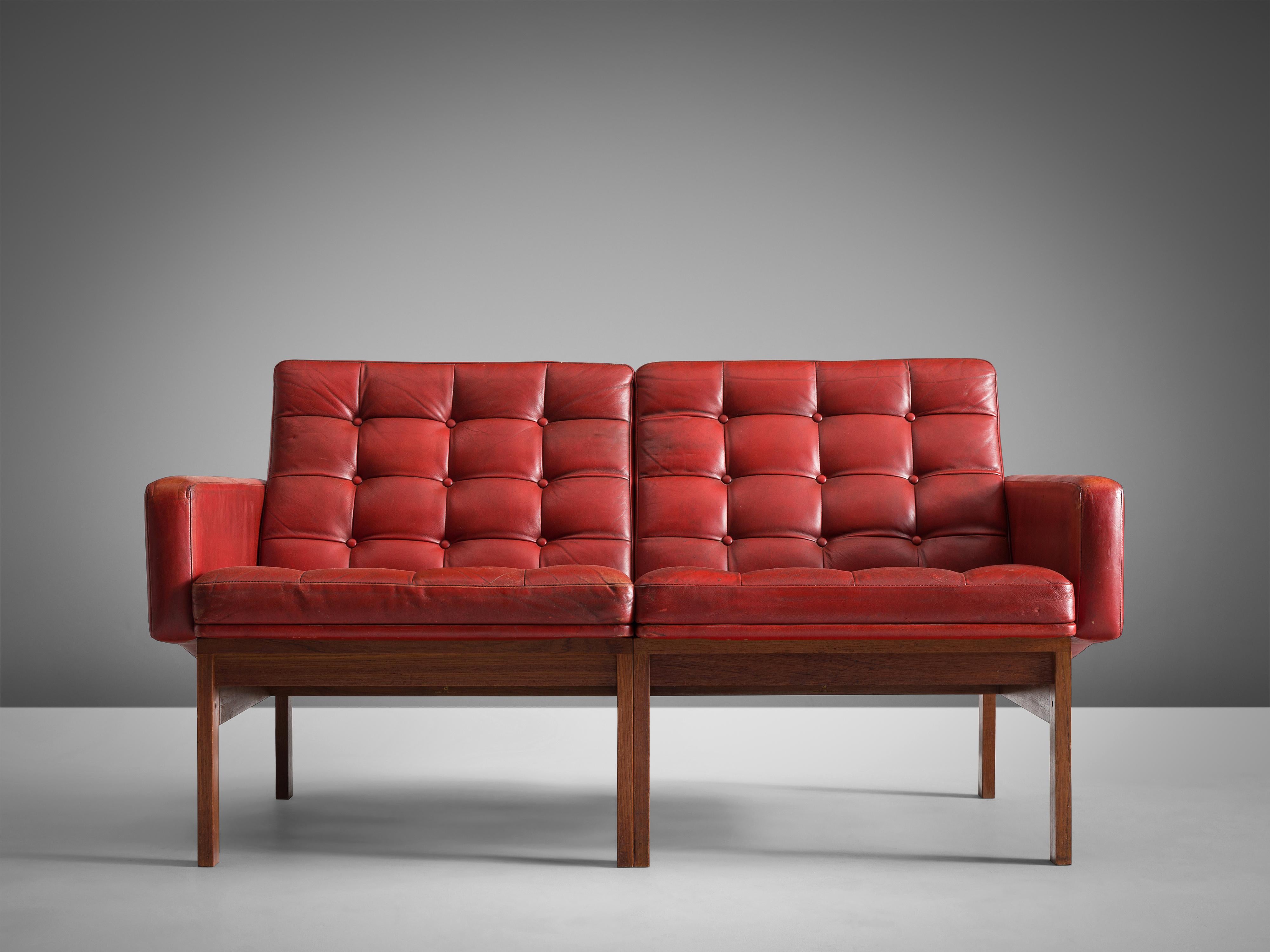 red leather 2 seater sofa