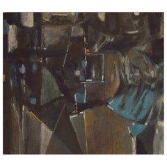 Ole Graugaard, Denmark, Oil Crayon on Paper, Abstract Composition, Dated 1977